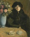 Portrait Of A Woman With A Vase Of Flowers - Paul Albert Besnard