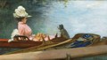 Young Woman In A Boat With Her Dog - Ferdinand Heilbuth