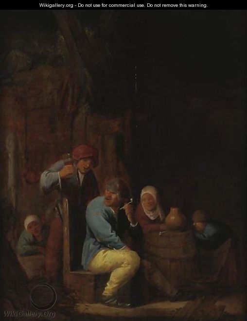 Peasants Drinking And Smoking In A Tavern - (after) Isaack Jansz. Van Ostade