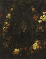 The Virgin And Child Surrounded By A Cartouche Of Floral Garlands - Frans Ykens