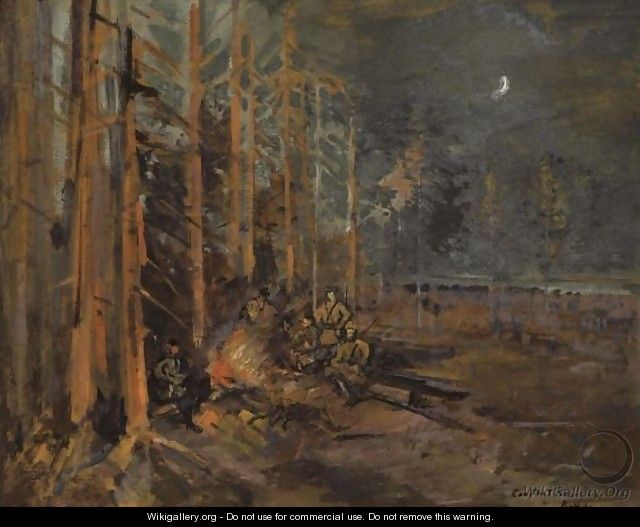 Soldiers Round The Forest Campfire - Konstantin Alexeievitch Korovin