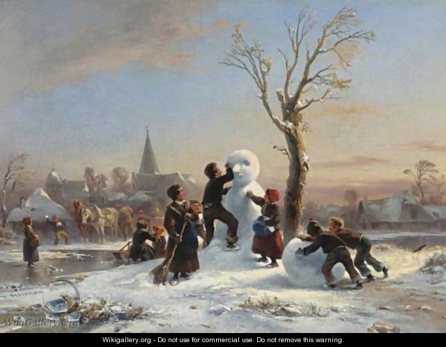 Children Building A Snowman - Wilhelm Alexander Meyerheim