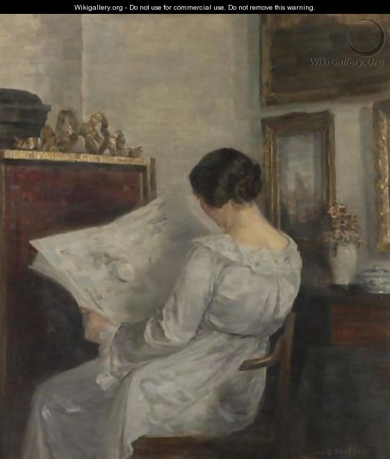 Woman Reading The Newspaper - Carl Vilhelm Holsoe
