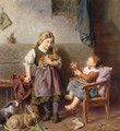 Children Playing With Rabbits - Felix Schlesinger