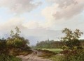 Travellers On A Country Road, A Church In The Distance - Marianus Adrianus Koekkoek