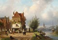 A Town View With Figures By A Market Stall - Charles Henri Leickert