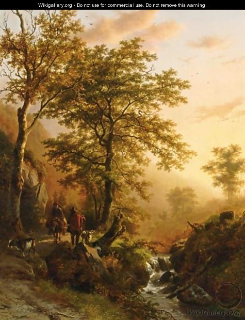 A Traveller And A Herdsman In A Mountainous Landscape - Barend Cornelis Koekkoek