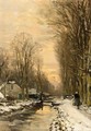 A Figure Walking Along A Waterway In Winter - Louis Apol