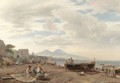 Fishermen On The Amalfi Coast With Mount Vesuvius Beyond - Oswald Achenbach