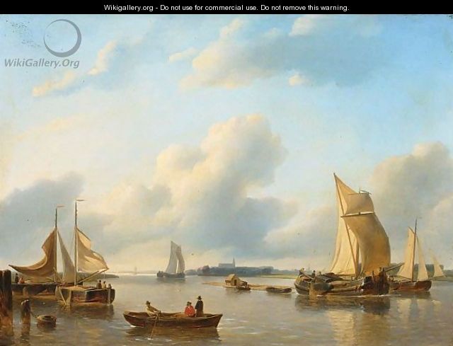 A River Landscape With Sailing Vessels - Petrus Jan Schotel