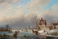Figures On The Ice In A Winter Landscape - Jan Jacob Coenraad Spohler