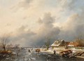 A Frozen Waterway With Skaters By A Cottage - Charles Henri Leickert