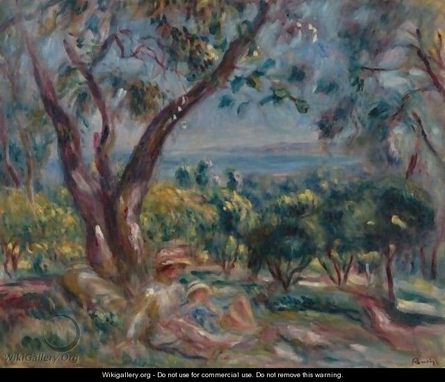 Paysage A Cagnes Avec Femme Et Enfant - Pierre Auguste Renoir