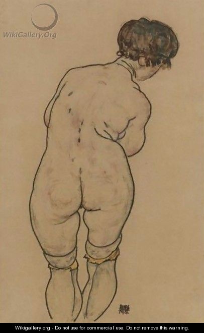 Stehender Weiblicher Ruckenakt (Standing Female Nude Seen From Behind) - Egon Schiele