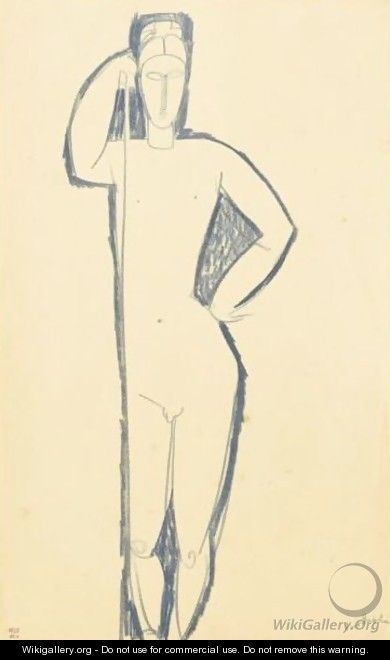 Homme Nu De Face SAappuyant Sur Un Baton - Amedeo Modigliani