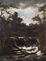 A Wooded Landscape With A Cascade, A Cottage Beyond - (after) Jacob Van Ruisdael