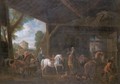 A Barn Interior With An Elegant Company Preparing For A Hunt - (after) Philips Wouwerman
