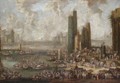 A Capriccio Harbour Scene With Numerous Figures And Merchants On The Quay - Pieter Casteels