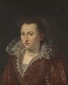 Portrait Of A Noblewoman, Bust Length, Facing Left, Wearing A Red Dress With An Elaborate Lace Collar - Florentine School