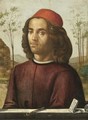 Portrait Of A Gentleman, Head And Shoulders, Wearing A Crimson Tunic, With A Pair Of Dividers On A Stone Ledge - (after) Domenico Ghirlandaio
