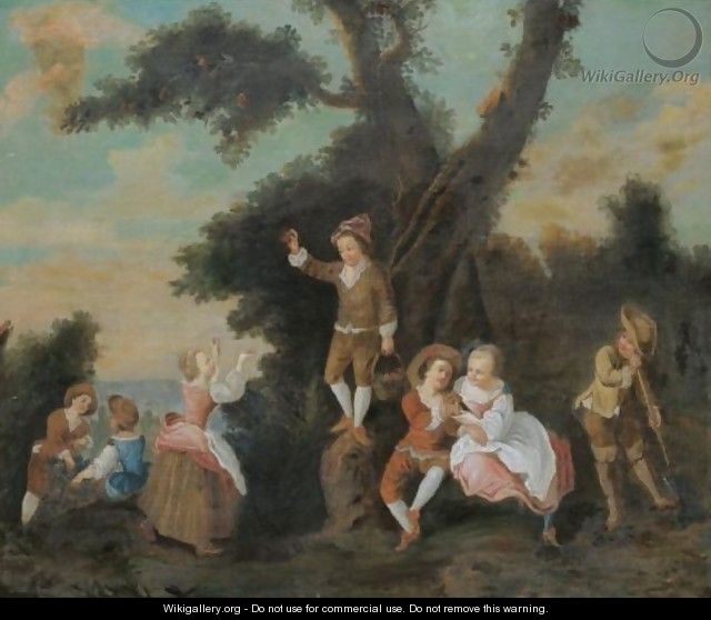 A Landscape With Children Harvesting Fruit - (after) Lancret, Nicolas