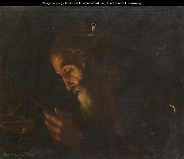 A Nocturnal Interior With A Penitent Saint Holding A Crucifix - Spanish School