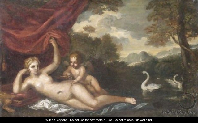 Venus And Cupid In A Landscape - Roman School