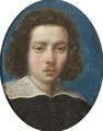 Portrait Of A Gentleman, Head And Shoulders, Wearing Black With A White Ruff, With A Blue Background - (after) Cesare Dandini