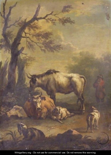Landscape With A Drover, Cattle And A Goat Beneath A Tree - Dutch School