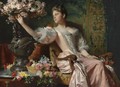 Young Beauty Amid The Conservatory Blossoms - Ladislas Wladislaw von Czachorski