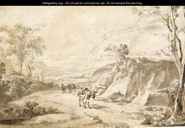 Mountainous Italianate Landscape With Two Mules On A Road - (after) Jan Both