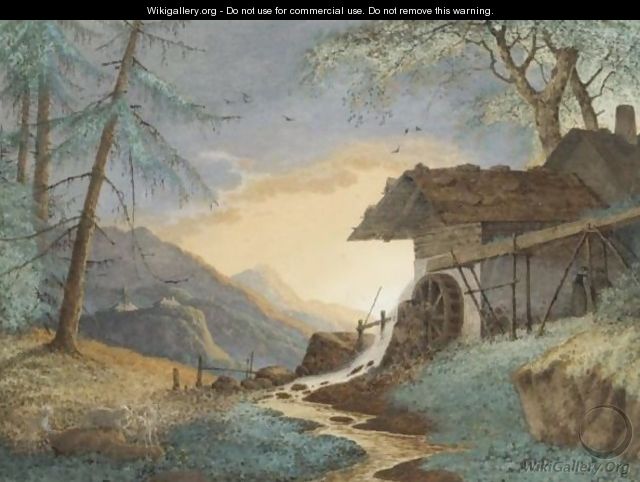 A Watermill In An Alpine Landscape - (after) Hendrik Johannes Knip