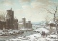 A Winter Scene, With Figures Skating On The Outskirts Of A Fortified Town - Henri-Desire Van Blarenberghe