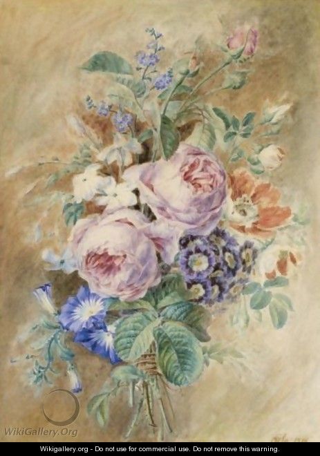 A Posy With Roses, Forget-Me-Nots And Convolvulus - Cornelis van Spaendonck