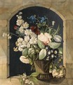 A Basket Of Flowers In A Stone Niche, With A Butterfly - Gerard Van Spaendonck
