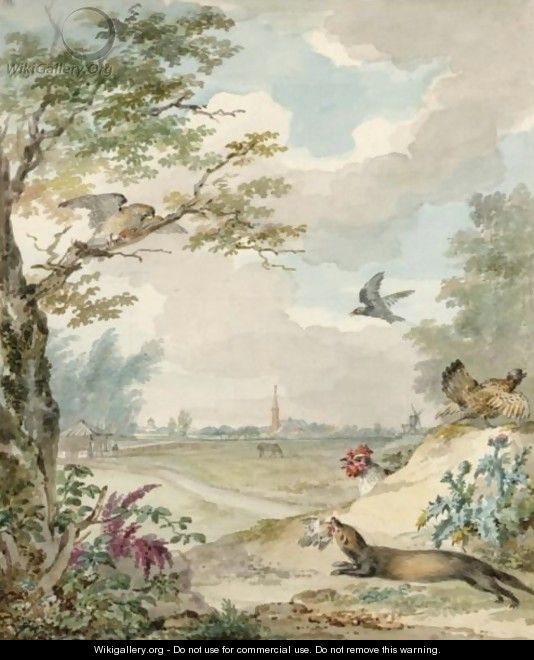 Landscape With A Hunting Weasel Mobbed By Birds - Aert Schouman