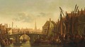 Dordrecht A View Of The Appelmarkt With The Oude Haven And The Nieuwbrug, A View Of The Tower Of The Groothoofdspoort In The Distance - Abraham Van Calraet