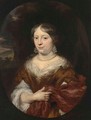 A Portrait Of A Lady, Half Length, Wearing An Orange And White Dress With A Red Shawl - Nicolaes Maes