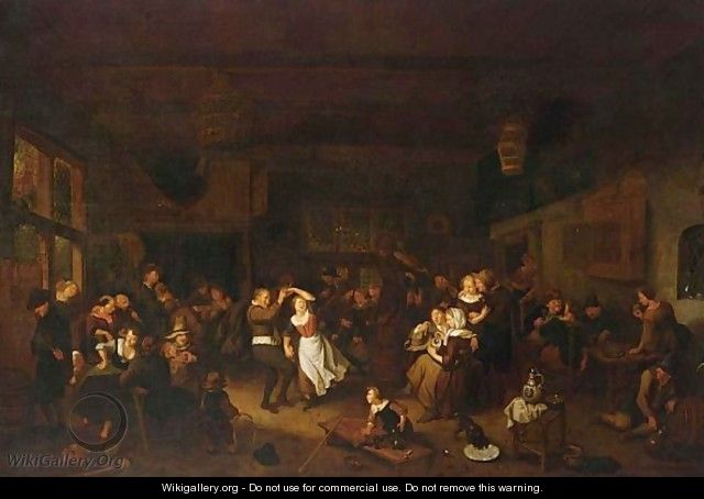 A Peasant Feast In An Inn, With A Couple Dancing And Other Peasants Drinking, Eating And Playing Music Together With Children - Richard Brakenburgh