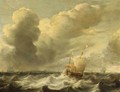 A Dutch Hoeker In Stormy Waters With Other Sailing Vessels In The Background - Jacob Adriaensz. Bellevois