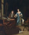 A Portrait Of An Elegant Couple Behind A Table In An Elaborate Interior - Michiel van Musscher