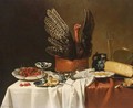 A Still Life With A Turkey Pie, Cherries On A Plate, A Silver Tazza, Bread On Pewter Plates - G. Vervoorn
