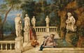 Bathsheba Receiving A Letter Announcing The Death Of Her Husband Uriah's Death, In An Architectural Capriccio With A Sculpted Fountain And A Distant Landscape - (after) Hendrik Van Balen, I