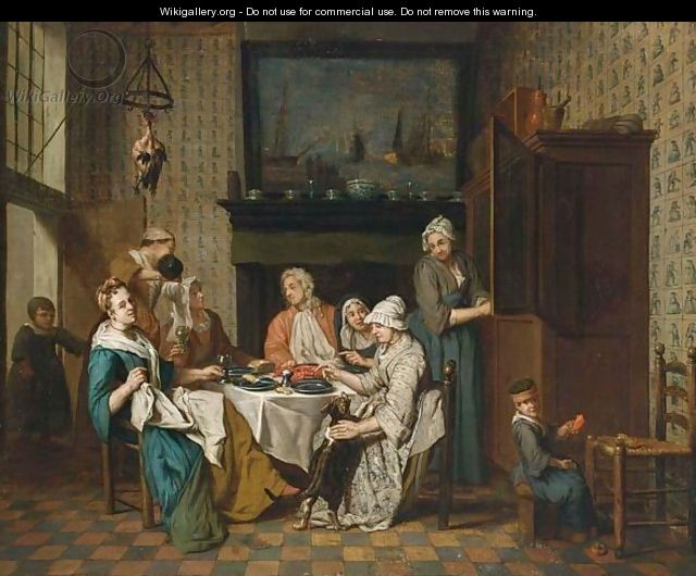 An Interior With An Elegant Company Dining, A Child Playing In The Right Foreground - Jan Jozef, the Younger Horemans