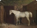 A Grey Hunter Outside The Stables With Two Dogs - Thomas Woodward
