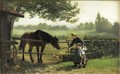Young Girl Feeding A Horse - Charles Edouard Frere