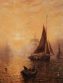 Shipping Fleet At Dusk - Adolphus Knell