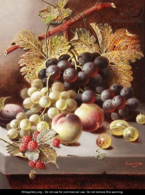 Still Life With Peaches, Grapes And Raspberries - Oliver Clare