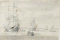Two States Yachts In Calm Waters, With Smaller Vessels To The Left And A Barge In The Foreground - Willem van de, the Elder Velde