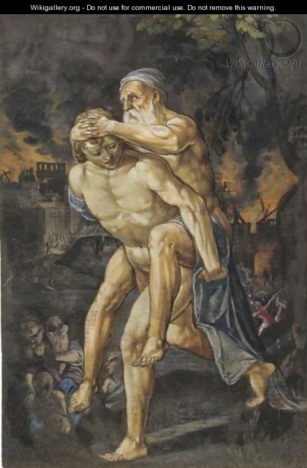 Aeneas Saving Anchises From Burning Troy - Adam Elsheimer